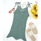 Damen Häkel-Strandkleid mit verstellbaren Trägern und dekorativem Netzdesign EB