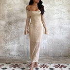 Damen elegantes Off-Shoulder-Kleid mit figurformendem Design und knie-langer Länge EB