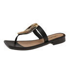 Damen Elegante Zehentrenner-Sandalen mit glänzendem Riemen und komfortablem Fußbett R&B