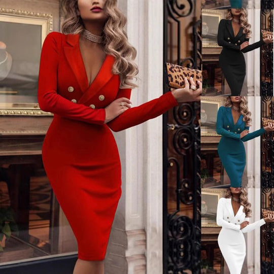 Damen figurbetontes Blazer-Kleid mit Doppeltknopfverschluss und elegantem Design R&B