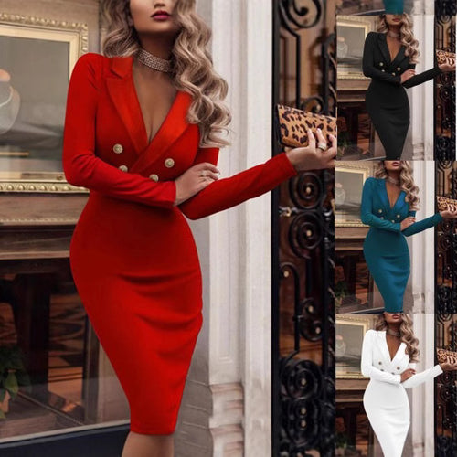 Damen figurbetontes Blazer-Kleid mit Doppeltknopfverschluss und elegantem Design R&B