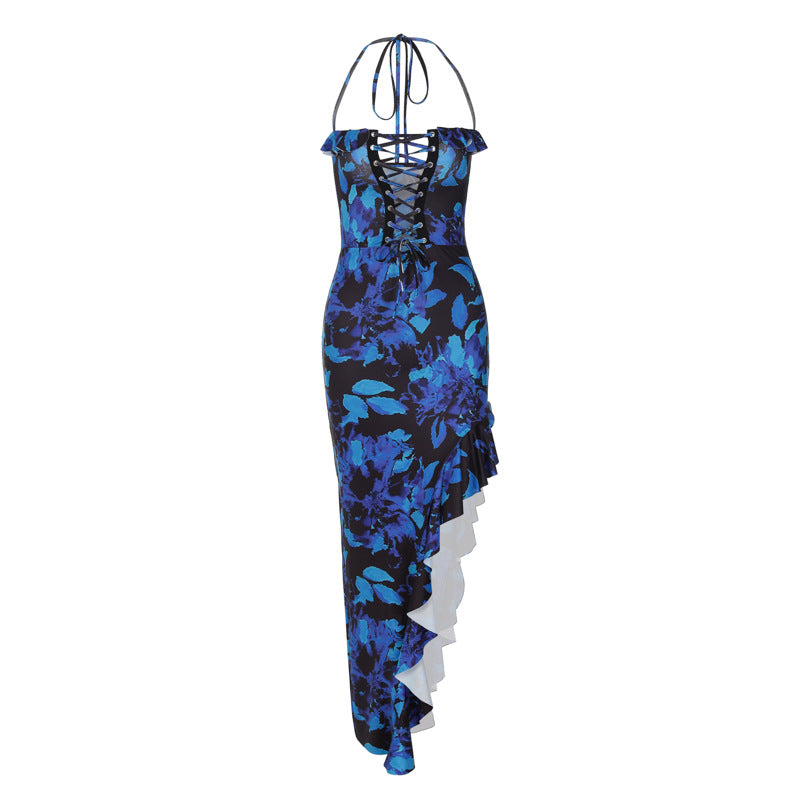 Damen Boho Maxikleid mit floralem Print und Schnürung R&B