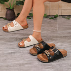 Damen modische Slide-Pantoletten mit stilvollem Ketten-Detail R&B