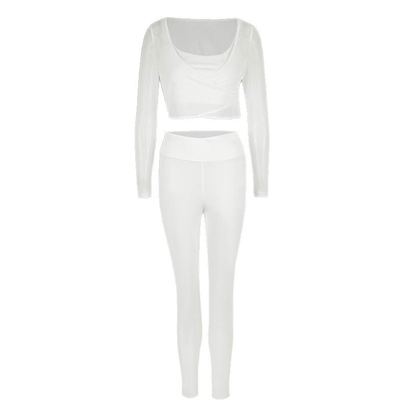 Damen Sportliches Set aus kreativem Oberteil mit langem Arm und figurbetonten Leggings R&B