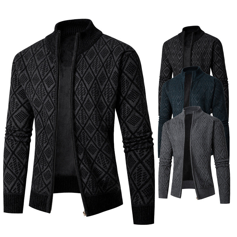 Herren Strickjacke mit modernem Zipper und stilvollem Rautenmuster