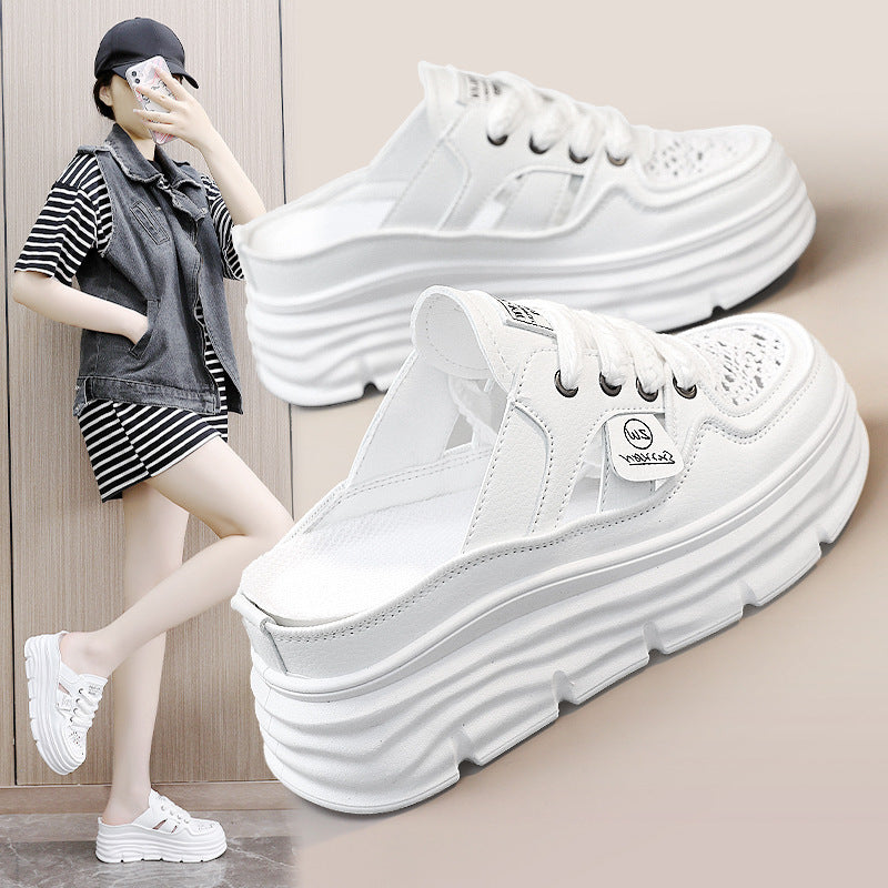 Damen Chunky Slipper mit modischem Schnürsenkel-Design und atmungsaktiver Obermaterialkombination R&B