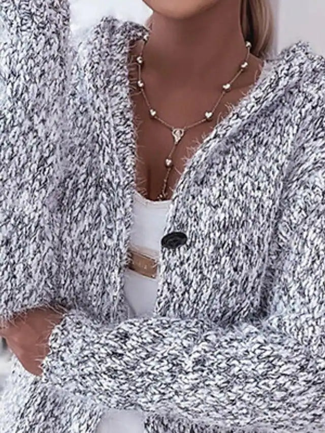 Damen Grobstrickjacke mit Kapuze und praktischen Taschen