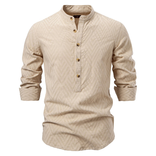 Herren Langarmshirt mit Stehkragen und modischem Muster R&B