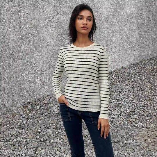 Damen Langärmliger Pullover mit modernem Streifenmuster und bequemem Schnitt R&B