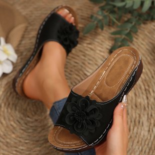 Damen dekorative Pantoletten mit floralem Design und komfortabler Fußbettung R&B
