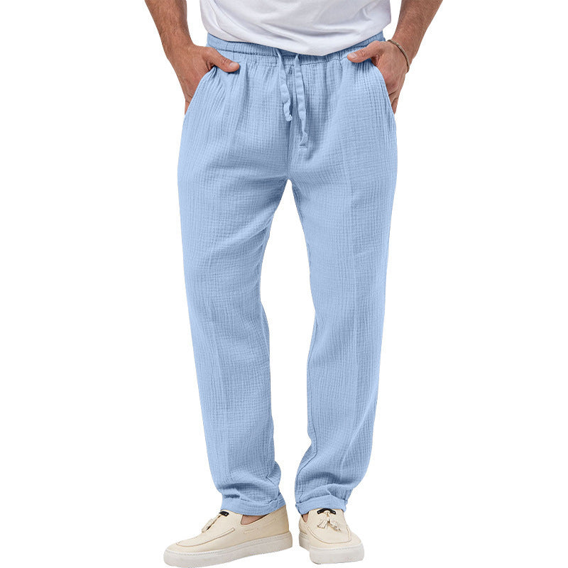 Herren nan lässige Musselin-Freizeithose mit elastischem Bund Kordelzug und seitlichen Eingrifftaschen R&B