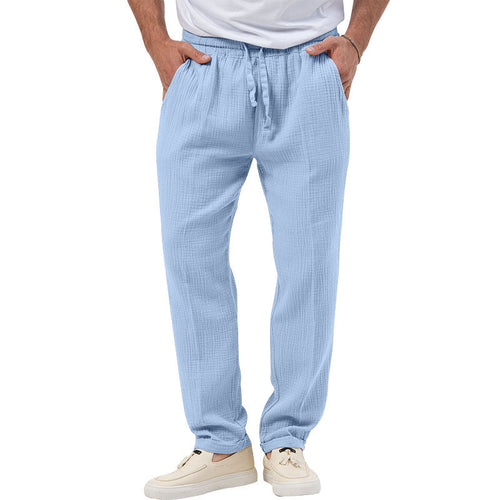 Herren nan lässige Musselin-Freizeithose mit elastischem Bund Kordelzug und seitlichen Eingrifftaschen R&B
