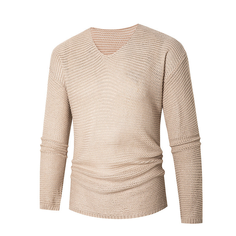 Herren lässiger Strickpullover mit V-Ausschnitt und luftigen Maschen R&B