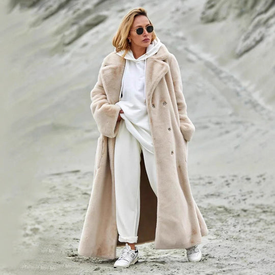 Damen Eleganter, gefütterter Wintermantel mit breitem Revers R&B