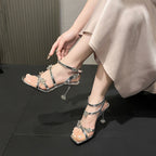 Damen Elegante Sandaletten mit dekorativen Blumenapplikationen und hochhackigem Absatz R&B