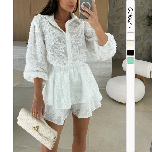 Damen Blusen-Kleid mit floraler Spitze und schwingendem Rock R&B