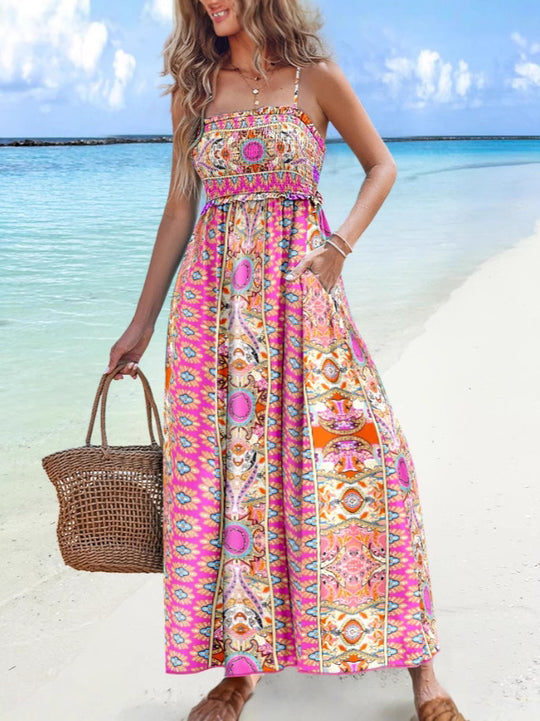Damen Maxikleid im modernen Bohème-Stil mit dekorativem Muster R&B