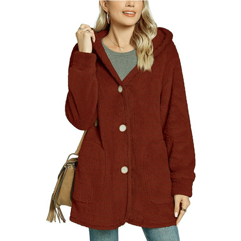 Damen Kuschelige Fleecejacke mit Kapuze und Taschen R&B