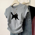 Damen T-Shirt mit kreativem Katzenmotiv und lässigem Schnitt R&B