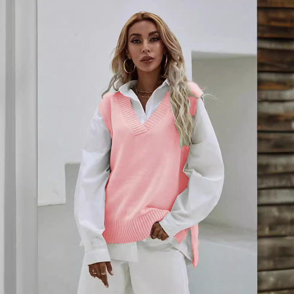 Damen Strickweste mit V-Ausschnitt und eleganter Rippenstruktur R&B