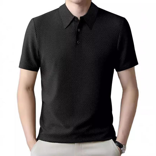 Herren nan strukturiertes Kurzarm-Polo mit spitzem Hemdkragen und Dreiknopfblende R&B