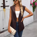 Damen Modischer Long-Style Weste aus Kunstleder