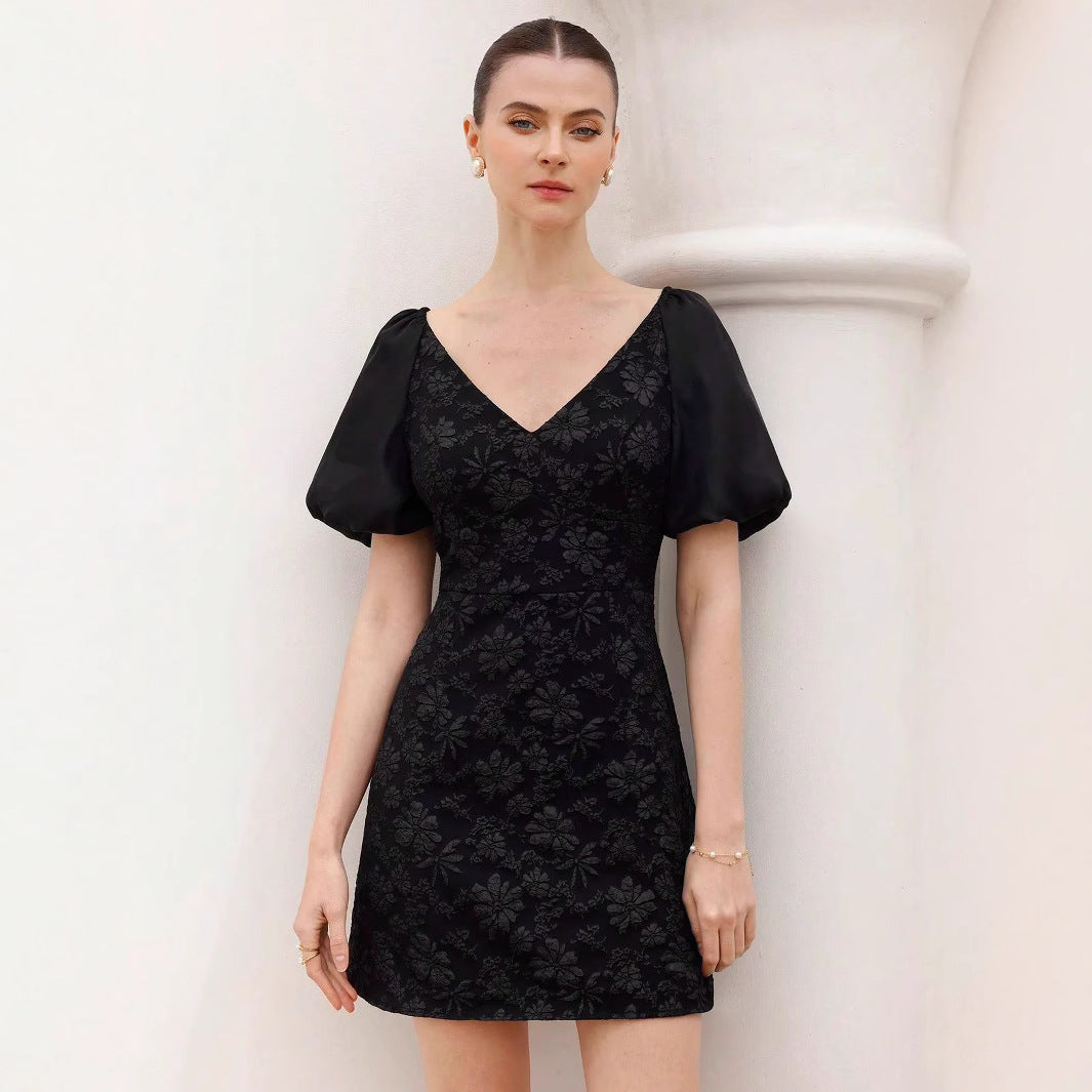 Damen Minikleid mit Puffärmeln und floralem 3D-Design R&B