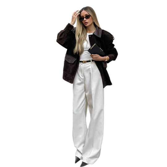 Damen luxuriöser Kunstleder-Mantel R&B
