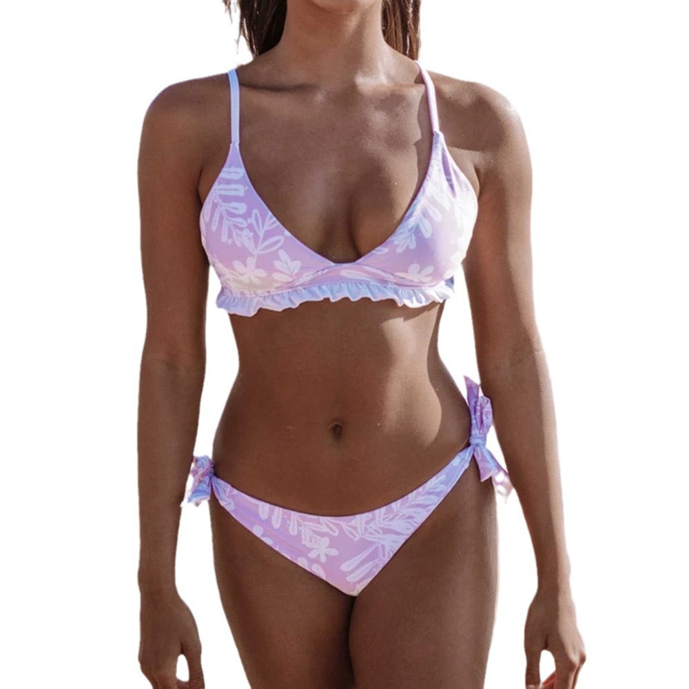 Damen Triangel-Bikini mit verspielten Rüschendetails und floralem Druck R&B