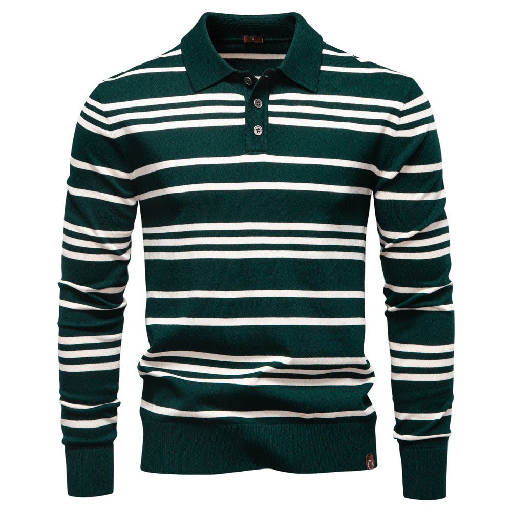Herren Polo-Pullover mit modischem Streifenmuster und leichter Struktur