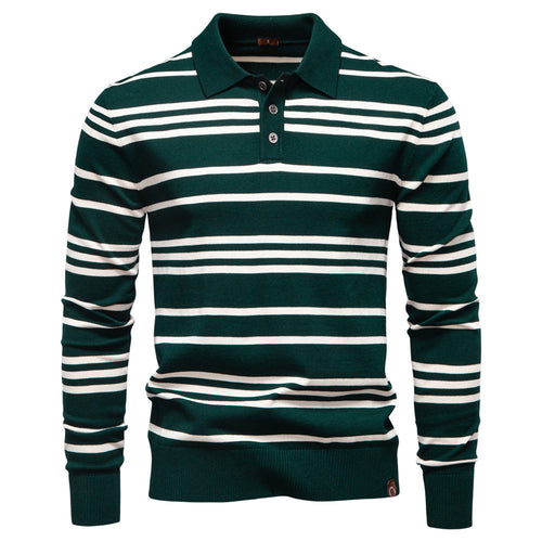 Herren Polo-Pullover mit modischem Streifenmuster und leichter Struktur R&B