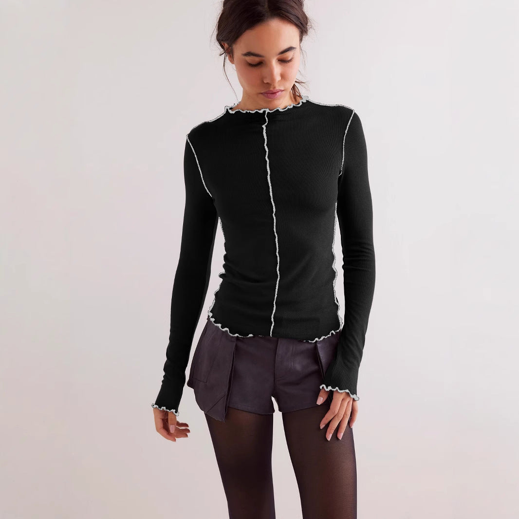 Damen figurbetontes Langarmoberteil mit dekorativem Saum R&B