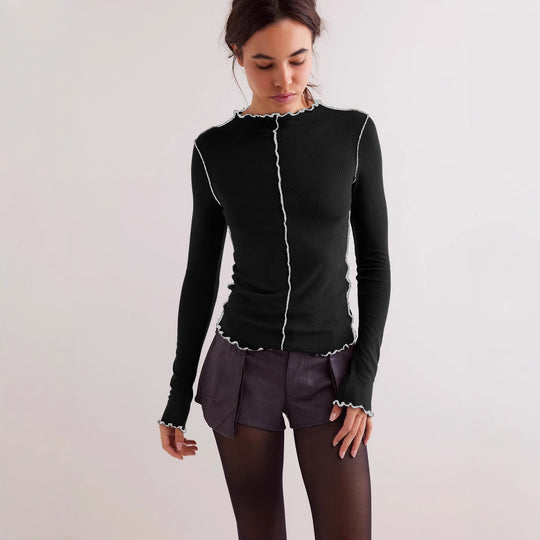 Damen figurbetontes Langarmoberteil mit dekorativem Saum R&B