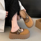 Damen Plateau Clogs mit modischem Schnallen-Design und wärmendem Innenfutter