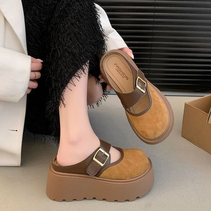 Damen Plateau Clogs mit modischem Schnallen-Design und wärmendem Innenfutter