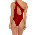 Damen Einteiliger Badeanzug mit asymmetrischem Netzdesign R&B