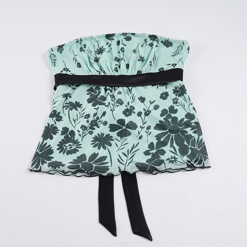 Damen Bandeau-Top mit floralem Druck und verstellbarem Gürtel R&B