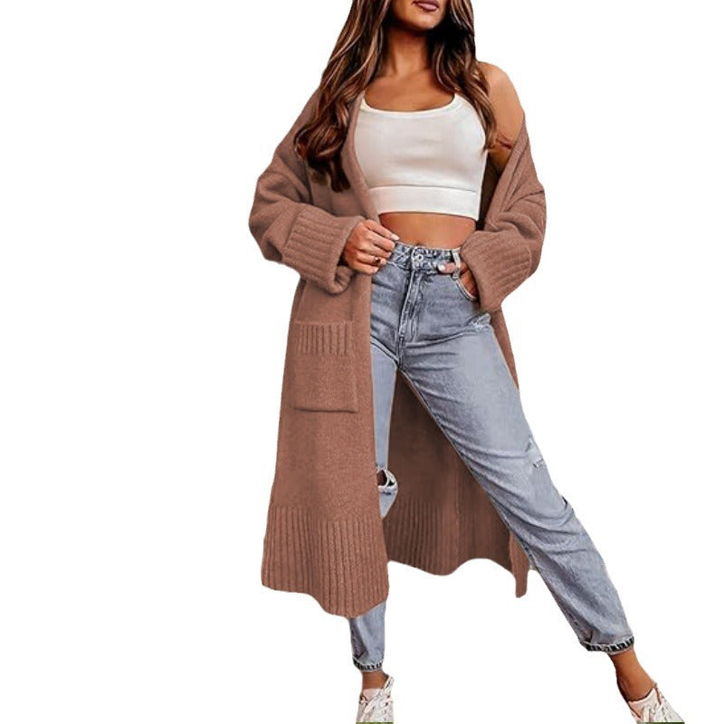 Damen Langer Strickcardigan mit tiefen Taschen und eleganter Struktur R&B
