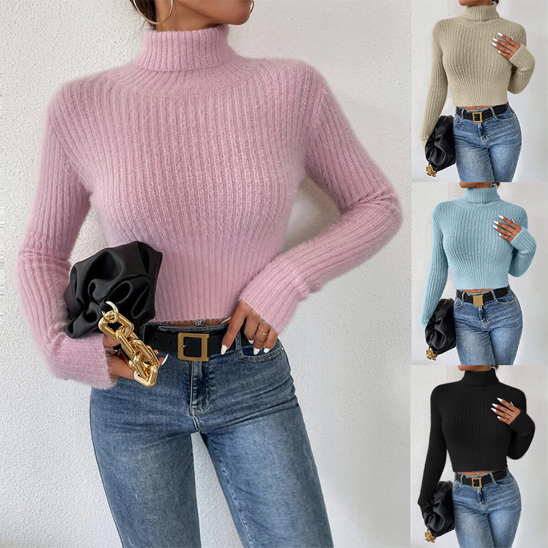 Damen Feinstrickpullover mit Stehkragen und modernem Rippdesign