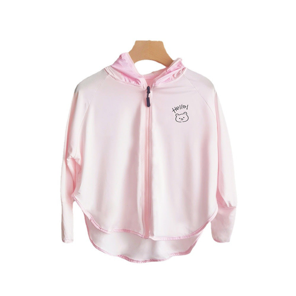 Unisex nan atmungsaktive Kinder-UV-Schutzjacke mit A-Linien-Schnitt, Kapuze und Daumenlöchern  R&B