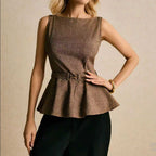 Damen Peplum Top mit schmalem Gürtel und klassischem Schnitt