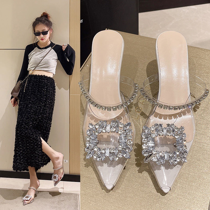 Damen Elegante transparente Mules mit Strassdetails und modischem Design R&B