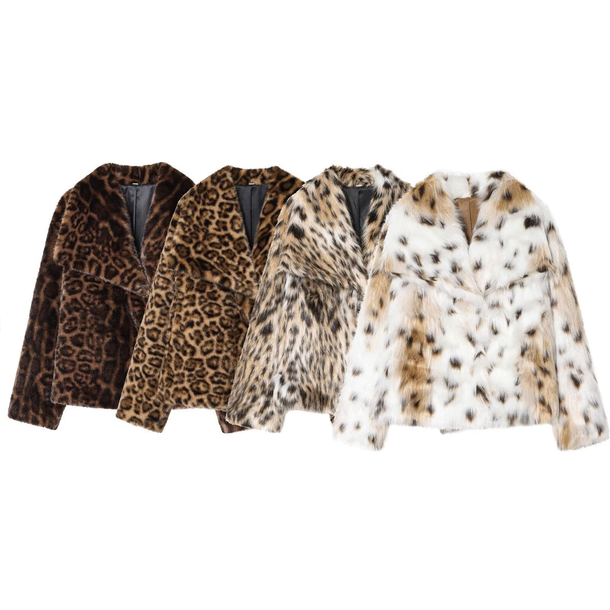 Damen nan kurze Kunstfelljacke mit Wildmuster, V-Ausschnitt und taillierter Silhouette R&B