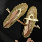 Damen Ballerinas mit goldenem Netzdesign und modischem Riemchen