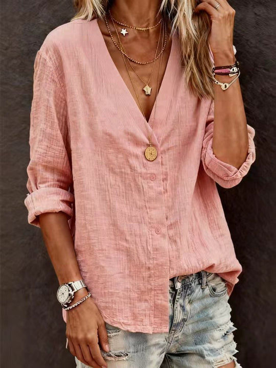 Damen Leichte V-Ausschnitt Bluse aus atmungsaktivem Material R&B