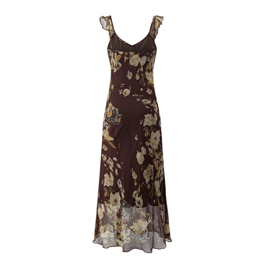 Damen Maxikleid mit zarten Rüschendetails und floralem Muster R&B