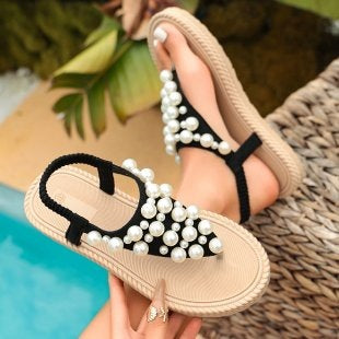 Damen Orientierende Riemchensandalen mit Perlenverzierungen R&B