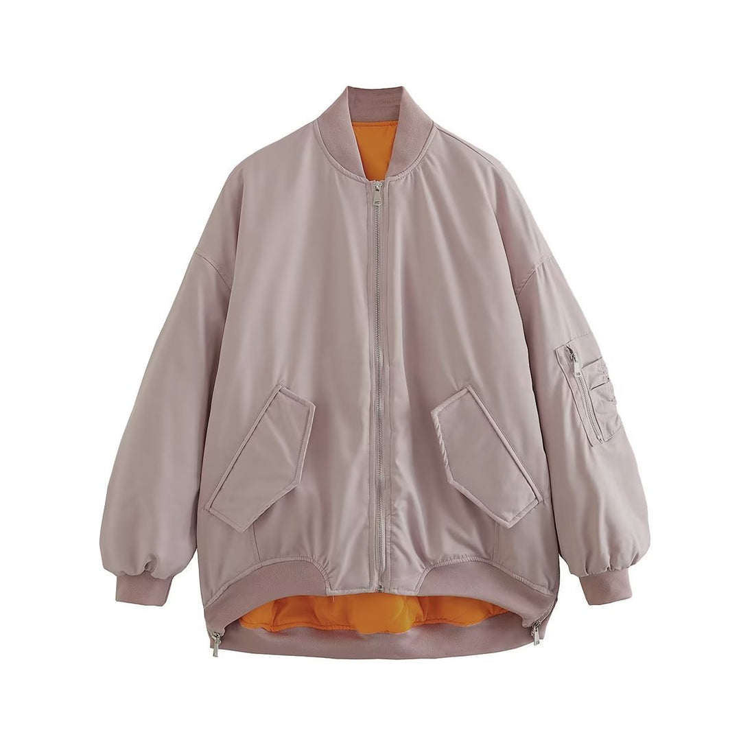 Damen modische Oversized Bomberjacke mit funktionalen Taschen und sportlichem Design R&B