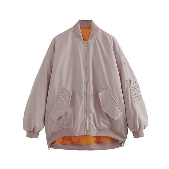 Damen modische Oversized Bomberjacke mit funktionalen Taschen und sportlichem Design R&B