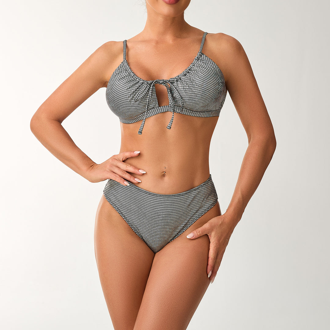 Damen Hoch tailliertes Bikini-Set mit verstellbarem Oberteil und Rüschendetails R&B
